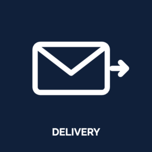 Envelope with arrow icon: email delivery