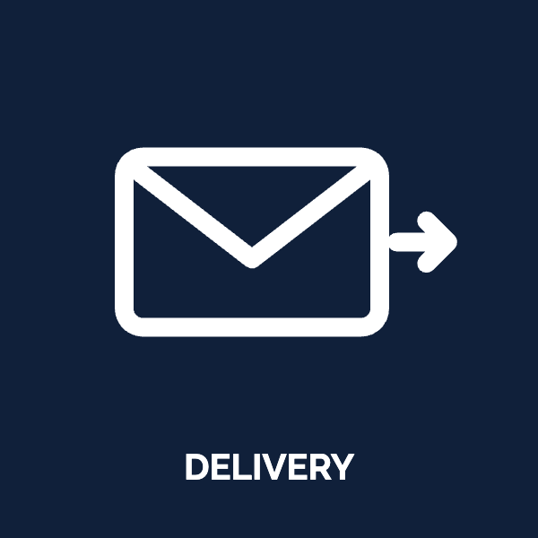 Envelope with arrow icon: email delivery