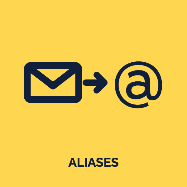 Envelope and @ icon: email aliases