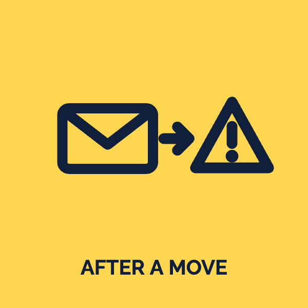 Envelope, arrow and warning icon: spam after a move